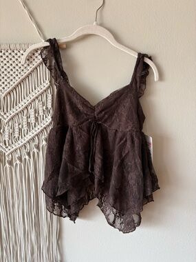 Chocolate Brown Lace Tie-Front Tank
